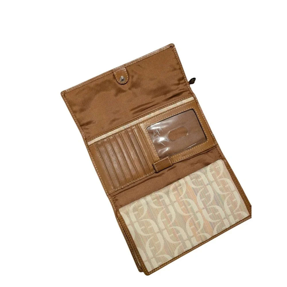 Fossil Wallet‎ Logo Spell Out Beige Cream Tan Brown Women Cards Coins Vintage